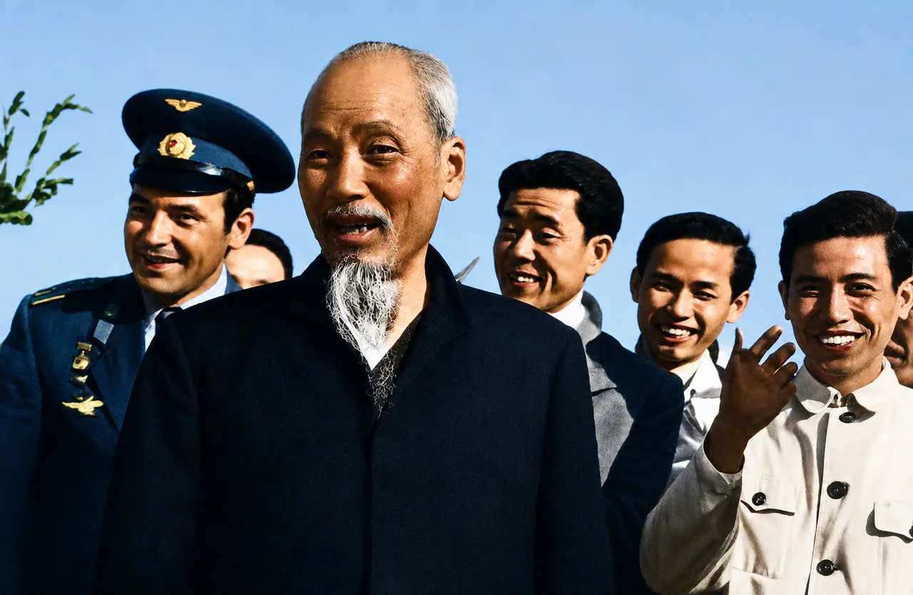 Cụ Vũ Minh Ch&iacute;nh vinh dự chụp ảnh c&ugrave;ng B&aacute;c Hồ (&aacute;o trắng b&ecirc;n phải)